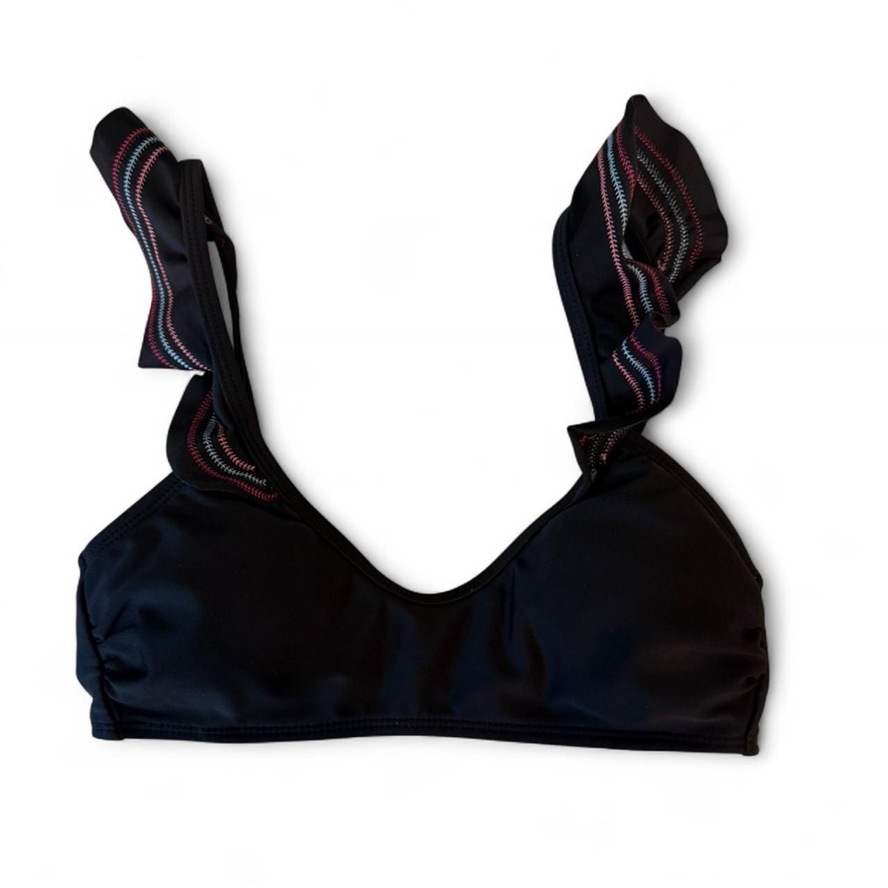 Black Xhilaration Bikini Top with Ruffle spaghetti straps and clasp back
